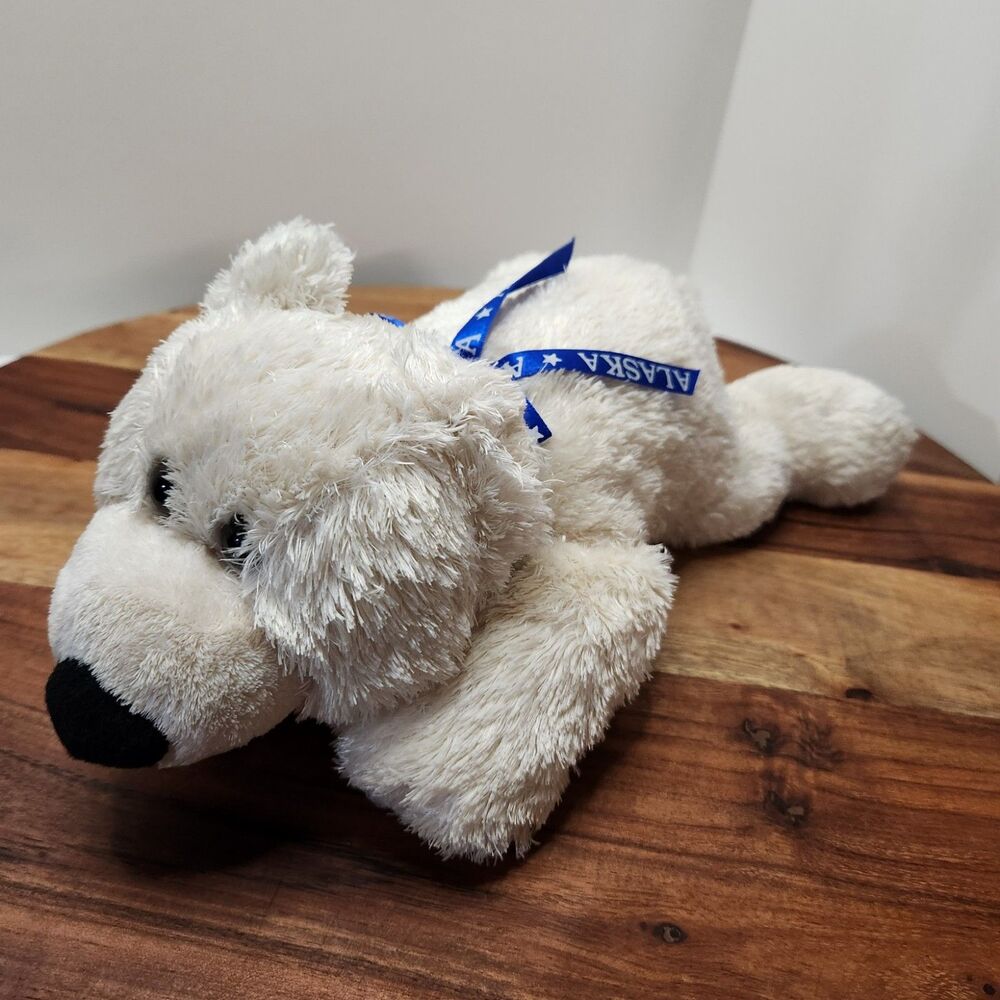 Arctic Circle Plush White Bear Souvenir with Blue Alaska Ribbon
